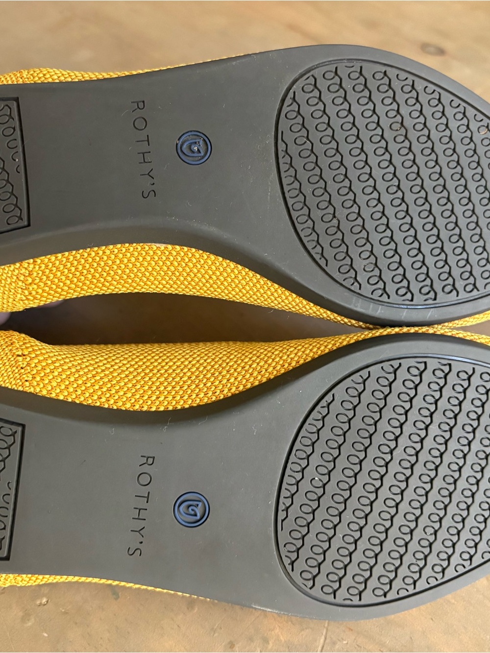 Rothy's Yellow Pointed Toe Knit Flats with Blue Trim - Picture 6 of 7